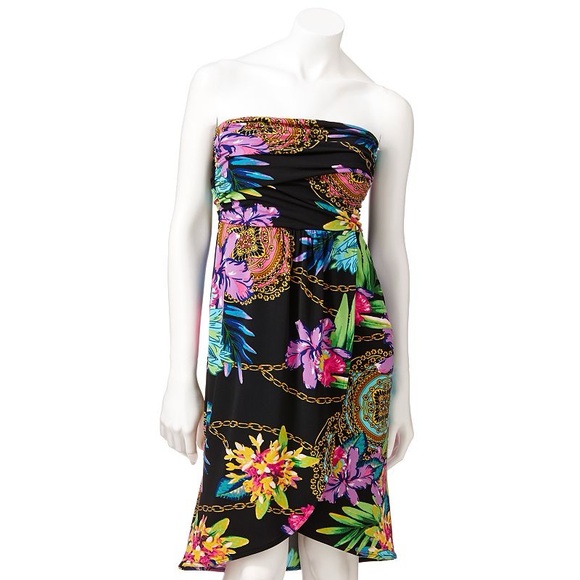 Jennifer Lopez Dresses & Skirts - Jennifer Lopez Colorful Strapless Tropical Vacation Floral Dress Size Large